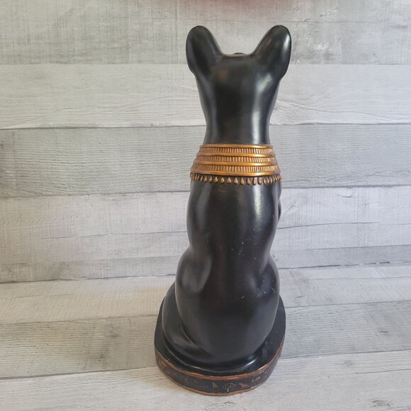 Egyptian Bastet Cat Goddess Statue - Black & Gold Resin Figurine - Picture 5 of 11